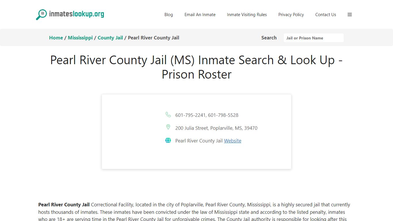 Pearl River County Jail (MS) Inmate Search & Look Up - Prison Roster